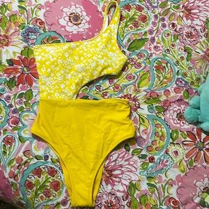 Aerie Yellow Floral One Piece Swimsuit